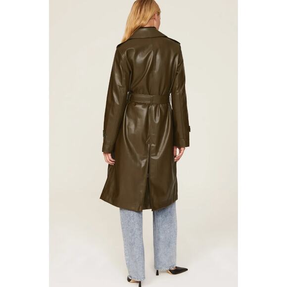 Marissa Webb‎ Coat Womens 0 Green Faux Leather Trench Jacket - Picture 4 of 14